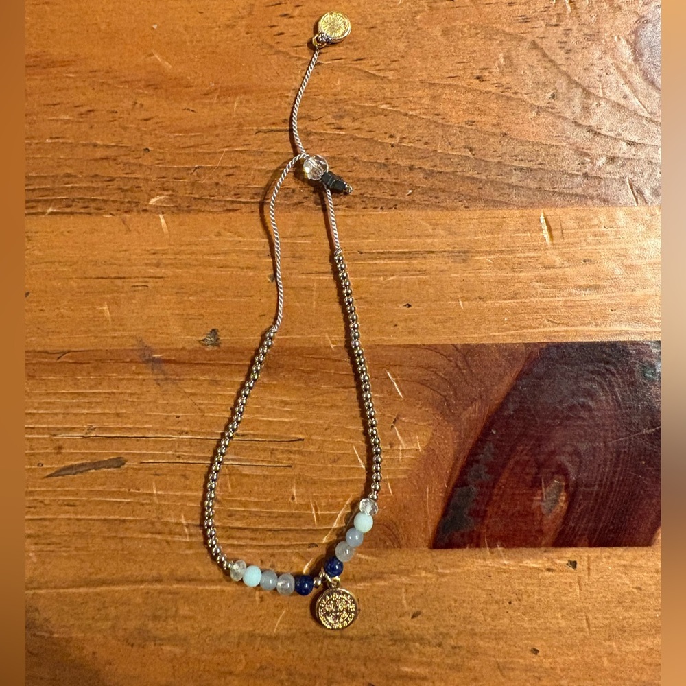 My Saint My Hero Elegant Gold and Blue Beaded Bracelet